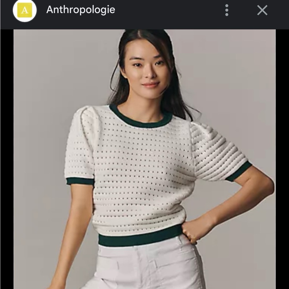 Anthropologie Endless Rose White and Green S/L Sweater - M